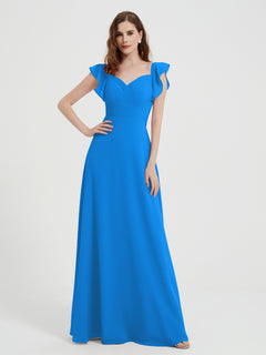 Sweetheart Flutter Sleeves Chiffon Dress Ocean Blue