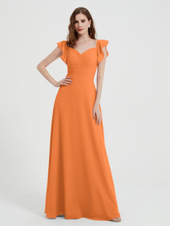 Sweetheart Flutter Sleeves Chiffon Dress Orange