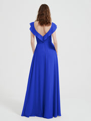 Sweetheart Flutter Sleeves Chiffon Dress Royal Blue