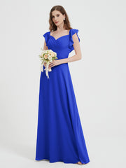 Sweetheart Flutter Sleeves Chiffon Dress Royal Blue