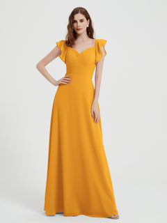 Sweetheart Flutter Sleeves Chiffon Dress Tangerine