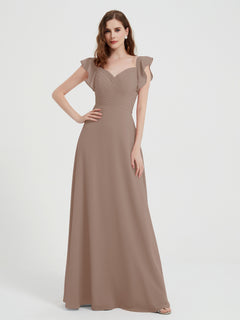 Sweetheart Flutter Sleeves Chiffon Dress Taupe