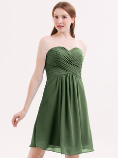 Short Strapless Bridesmaid Dress with Sweetheart-Olive Green