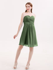 Short Strapless Bridesmaid Dress with Sweetheart-Olive Green