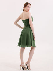 Short Strapless Bridesmaid Dress with Sweetheart-Olive Green