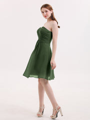 Short Strapless Bridesmaid Dress with Sweetheart-Olive Green