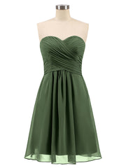 Short Strapless Bridesmaid Dress with Sweetheart-Olive Green