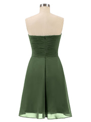 Short Strapless Bridesmaid Dress with Sweetheart-Olive Green