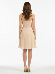 Short Strapless Bridesmaid Dress with Sweetheart-Peach