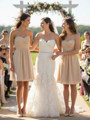 Short Strapless Bridesmaid Dress with Sweetheart-Peach