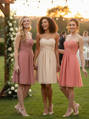 Short Strapless Bridesmaid Dress with Sweetheart-Peach