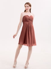 Short Strapless Bridesmaid Dress with Sweetheart-Terracotta