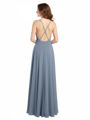 Low Back Simple Chiffon Birdesmaid Dresses-Dusty Blue