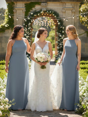 Low Back Simple Chiffon Birdesmaid Dresses-Dusty Blue