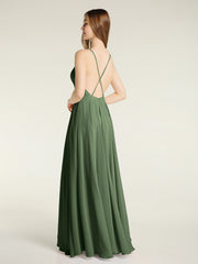 Low Back Simple Chiffon Birdesmaid Dresses-Olive Green Plus Size