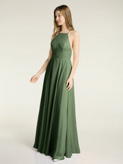 Low Back Simple Chiffon Birdesmaid Dresses-Olive Green Plus Size