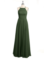 Low Back Simple Chiffon Birdesmaid Dresses-Olive Green Plus Size