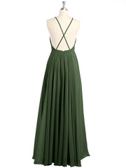Low Back Simple Chiffon Birdesmaid Dresses-Olive Green