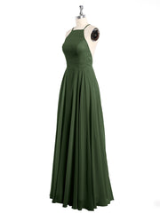 Low Back Simple Chiffon Birdesmaid Dresses-Olive Green Plus Size