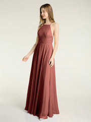 Low Back Simple Chiffon Birdesmaid Dresses-Terracotta