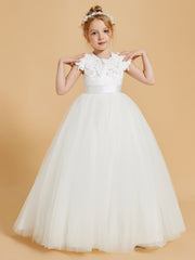 Graceful Flower Girl Dresses with Lace Applique and Cap Sleeves