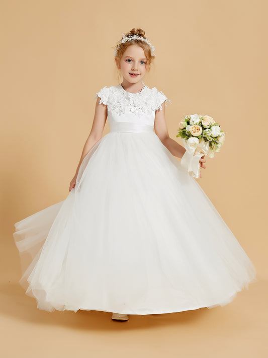 Graceful Flower Girl Dresses with Lace Applique and Cap Sleeves