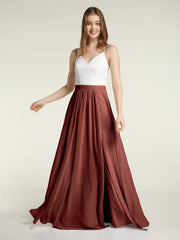 Ivory Lace Bodice Chiffon Skit Dresses with Slit-Terracotta