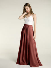 Ivory Lace Bodice Chiffon Skit Dresses with Slit-Terracotta