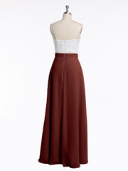 Ivory Lace Bodice Chiffon Skit Dresses with Slit-Terracotta