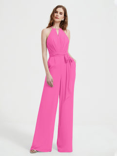 Halter Neckline Sleeveless Pleated Jumpsuit With Sash Azalea Plus Size