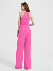 Halter Neckline Sleeveless Pleated Jumpsuit With Sash Azalea Plus Size
