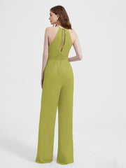 Halter Neckline Sleeveless Pleated Jumpsuit With Sash Clover Plus Size
