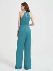 Halter Neckline Sleeveless Pleated Jumpsuit With Sash Jade