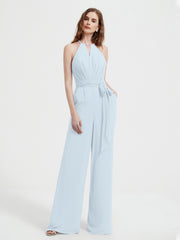Halter Neckline Sleeveless Pleated Jumpsuit With Sash Mist Plus Size
