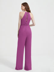 Halter Neckline Sleeveless Pleated Jumpsuit With Sash Orchid Plus Size