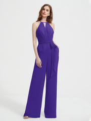 Halter Neckline Sleeveless Pleated Jumpsuit With Sash Regency Plus Size