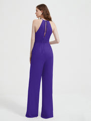 Halter Neckline Sleeveless Pleated Jumpsuit With Sash Regency Plus Size