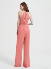Halter Neckline Sleeveless Pleated Jumpsuit With Sash Sunset Plus Size