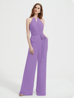 Halter Neckline Sleeveless Pleated Jumpsuit With Sash Tahiti Plus Size