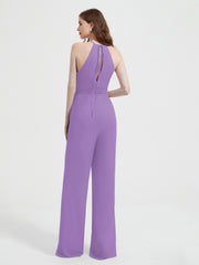 Halter Neckline Sleeveless Pleated Jumpsuit With Sash Tahiti Plus Size