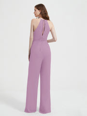 Halter Neckline Sleeveless Pleated Jumpsuit With Sash Wisteria