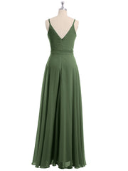Spaghetti Strap Chiffon Dresses with Sash Bow-Olive Green