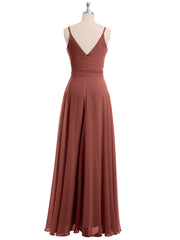 Spaghetti Strap Chiffon Dresses with Sash Bow-Terracotta