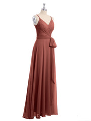 Spaghetti Strap Chiffon Dresses with Sash Bow-Terracotta Plus Size