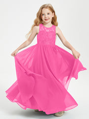 Long Junior Bridesmaid Dresses Illusion Lace Top Azalea