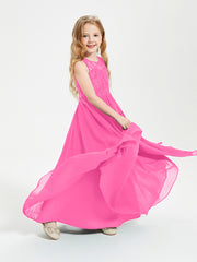Long Junior Bridesmaid Dresses Illusion Lace Top Azalea