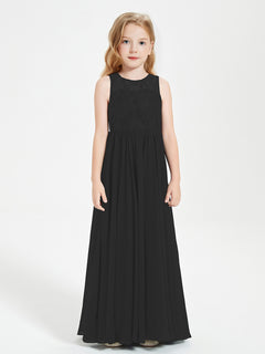 Long Junior Bridesmaid Dresses Illusion Lace Top Black