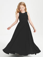 Long Junior Bridesmaid Dresses Illusion Lace Top Black