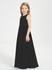 Long Junior Bridesmaid Dresses Illusion Lace Top Black