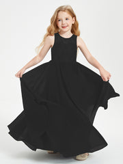 Long Junior Bridesmaid Dresses Illusion Lace Top Black